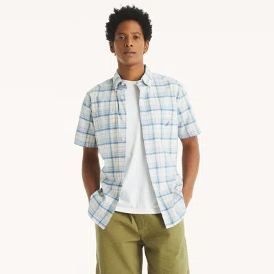 Nautica Mens Plaid Short-sleeve Shirt In White