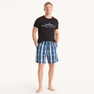 Nautica Mens Plaid Sleep Short In Blue