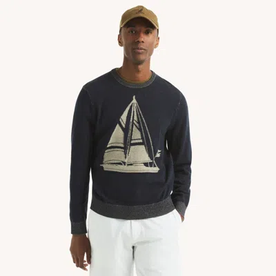 Nautica Mens Plaited Crewneck Sweater In Black