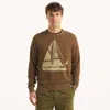 Nautica Mens Plaited Crewneck Sweater In Brown