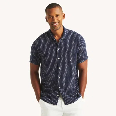 Nautica Mens Printed Linen Short-sleeve Shirt In Marine Blue