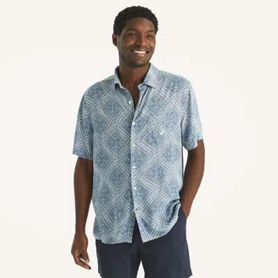 Nautica Mens Printed Linen Short-sleeve Shirt In Estate Blue