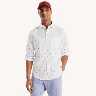 Nautica Mens Printed Oxford Shirt In White
