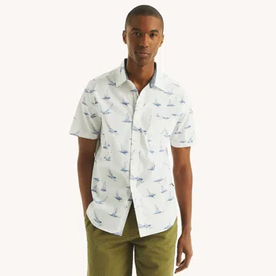 Nautica Mens Printed Oxford Short-sleeve Shirt In White