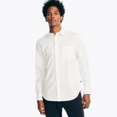 Nautica Mens Printed Poplin Shirt In White