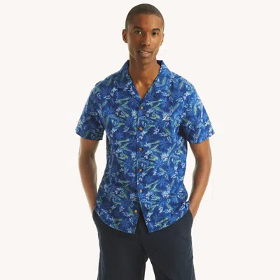 Nautica Mens Printed Short-sleeve Camp Shirt In Blue