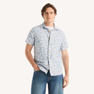Nautica Mens Printed Short-sleeve Linen Shirt In Blue