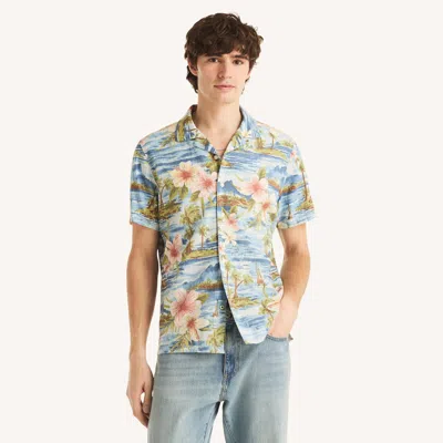 Nautica Mens Printed Short-sleeve Camp Shirt In Blue