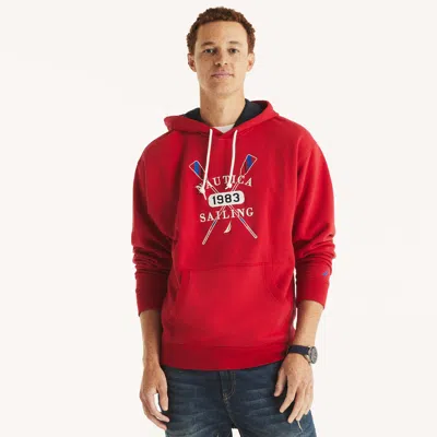 Nautica Mens Pullover Logo Hoodie In  Red