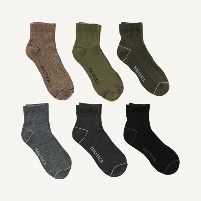 Nautica Mens Quarter Socks, 6-pack In Gray