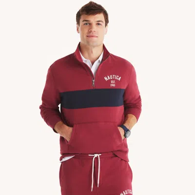 Nautica Mens Quarter-zip Colorblock Sweatshirt In Multi