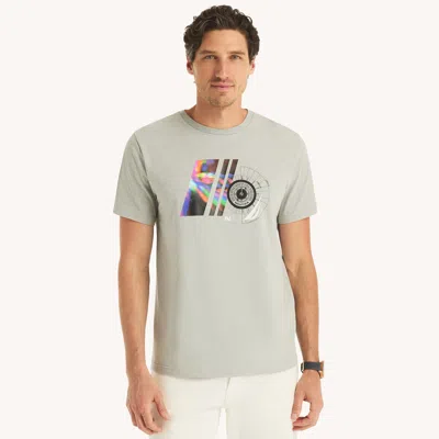 Nautica Mens Rainbow Wave Graphic T-shirt In Gray