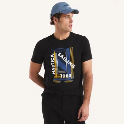 Nautica Mens Sailing 1983 Graphic T-shirt In Black