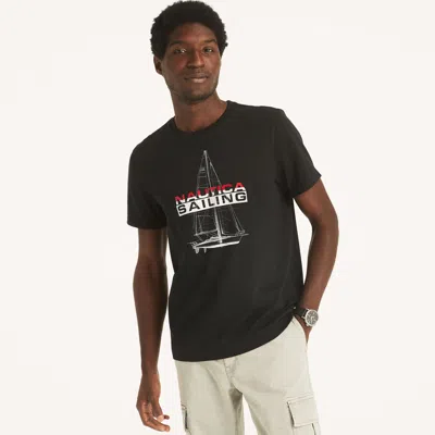 Nautica Mens Sailing Graphic T-shirt In Black