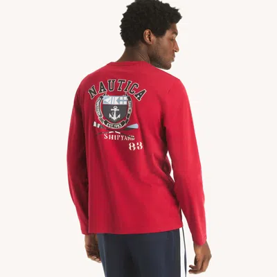 Nautica Mens Shipyard 83 Graphic Long-sleeve T-shirt In Red