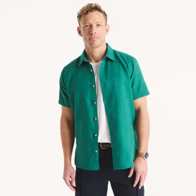 Nautica Mens Short-sleeve Linen Shirt In Green