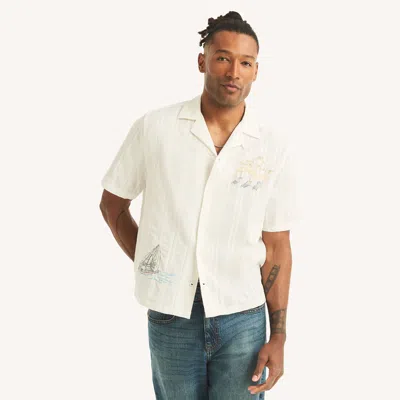 Nautica Mens Short-sleeve Camp Shirt In White