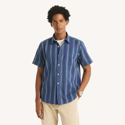 Nautica Mens Short-sleeve Striped Shirt In Blue