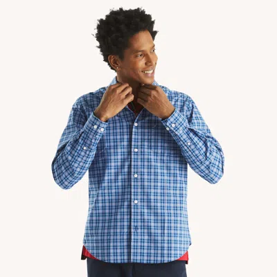 Nautica Mens Slim Fit Wrinkle-resistant Plaid Wear To Work Shirt In Blue