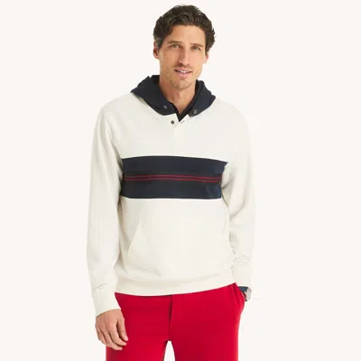 Nautica Mens Snap-button Fleece Hoodie In White