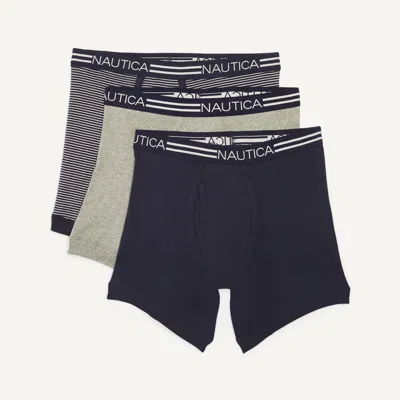 Nautica Mens Solid Cotton Boxer Briefs, 3-pack In Multi