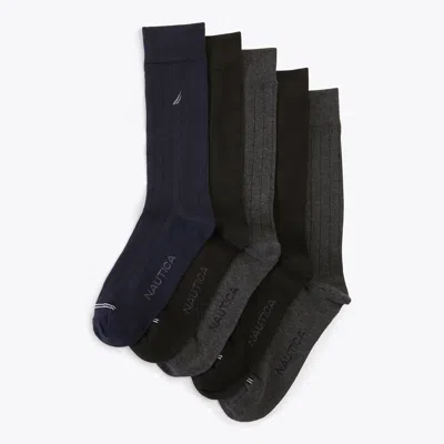 Nautica Mens Solid Ribbed Dress Socks, 5-pack In Multi