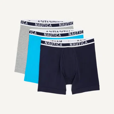 Nautica Mens Stretch Cotton Boxer Briefs, 3-pack In Blue