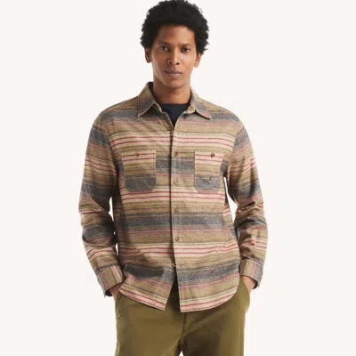 Nautica Mens Striped Flannel Shirt In Multi
