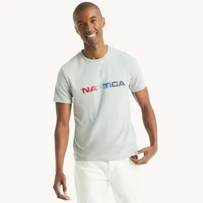 Nautica Mens Striped Logo Graphic T-shirt In Gray