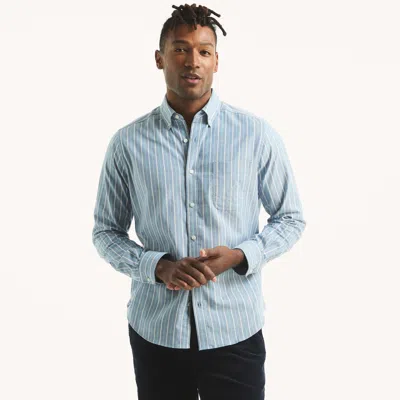 Nautica Mens Striped Oxford Shirt In Blue