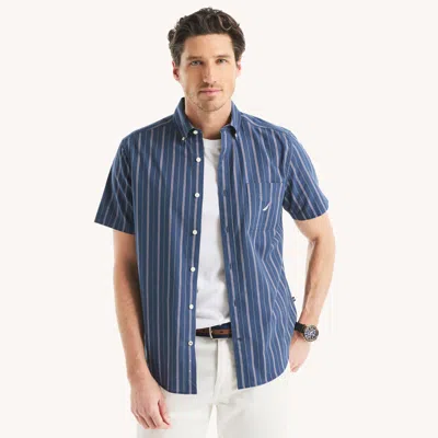 Nautica Mens Striped Oxford Short-sleeve Shirt In Blue