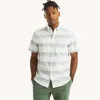Nautica Mens Striped Oxford Short-sleeve Shirt In White