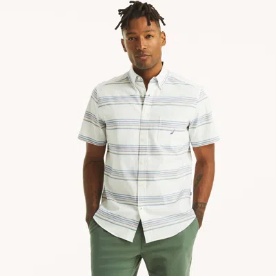 Nautica Mens Striped Oxford Short-sleeve Shirt In White