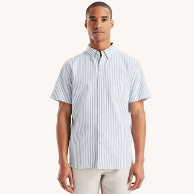 Nautica Mens Striped Oxford Short-sleeve Shirt In White
