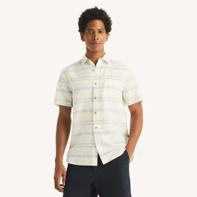 Nautica Mens Striped Short-sleeve Linen Shirt In Neutral