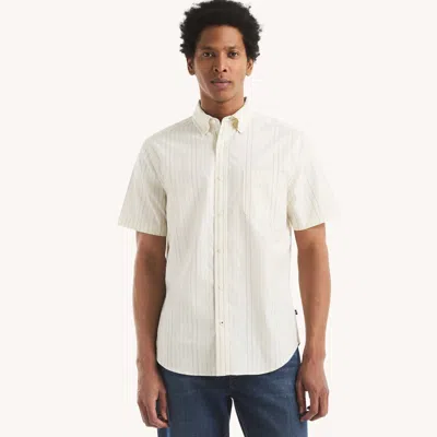 Nautica Mens Striped Short-sleeve Oxford Shirt In White