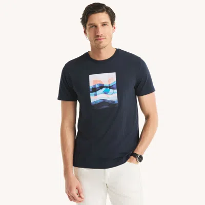 Nautica Mens Summer Waves Graphic T-shirt In Blue