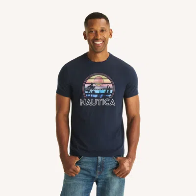 Nautica Mens Sunset Sailing Graphic T-shirt In Blue