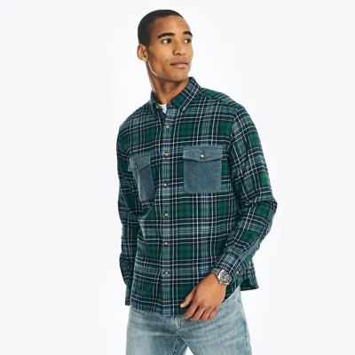 Nautica Mens Sustainably Crafted Flannel Plaid Shirt In Green