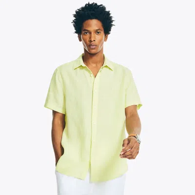 Nautica Mens Sustainably Crafted Linen Short-sleeve Shirt In Yellow