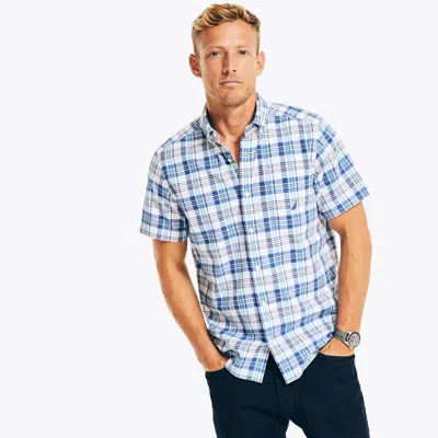 Nautica Mens Sustainably Crafted Plaid Short-sleeve Shirt In White