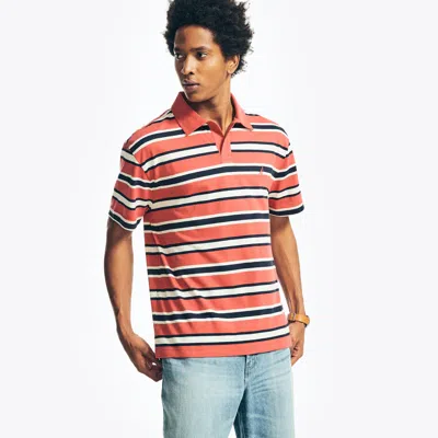 Nautica Mens Sustainably Crafted Relaxed Fit Striped Polo In Pink