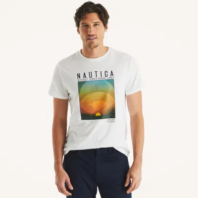 Nautica Mens Sustainably Crafted Sunset Vibes Graphic T-shirt In White