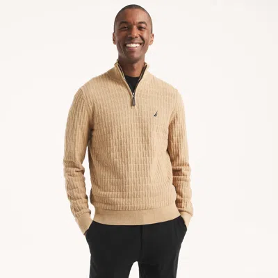 Nautica Mens Textured Quarter-zip Sweater In Neutral