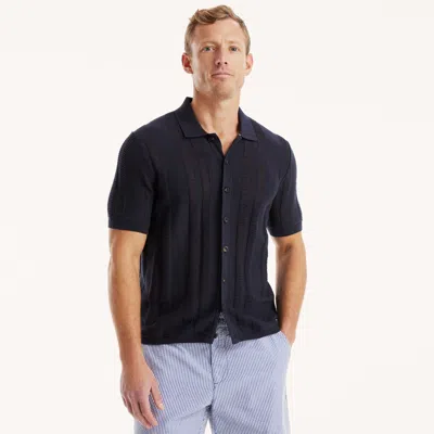 Nautica Mens Textured Striped Button-up Sweater Polo In Multi