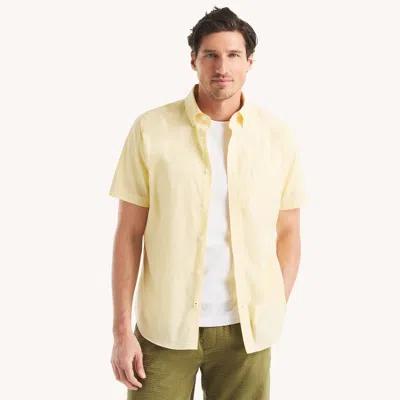 Nautica Mens Wrinkle-resistant Plaid Wear To Work Short-sleeve Shirt In Yellow