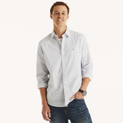 Nautica Mens Wrinkle-resistant Printed Wear To Work Shirt In White