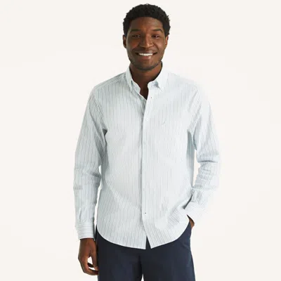 Nautica Mens Wrinkle-resistant Striped Wear To Work Shirt In White