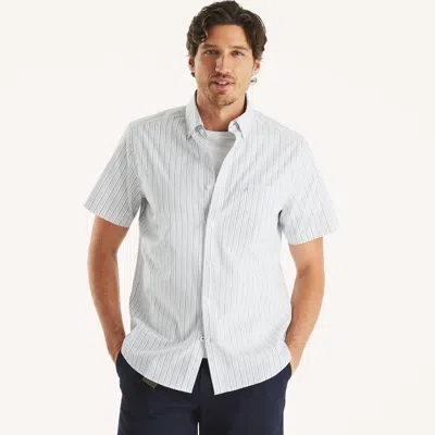 Nautica Mens Wrinkle-resistant Striped Wear To Work Short-sleeve Shirt In White