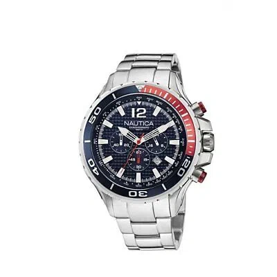 Pre-owned Nautica Mens Wristwatch  Nst Napnstf13 Chrono Stainless Steel Blue Sub 100mt
